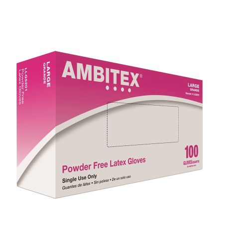 Ambitex® Latex Gloves Powder Free, Cream, Large 100/box